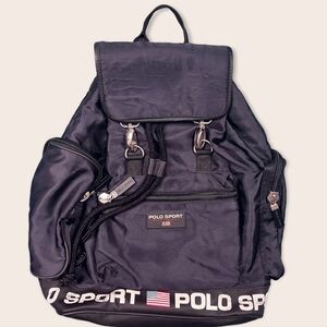 Vintage Polo by Ralph Lauren Black Polo Sport Nylon Backpack New Condition 1990
